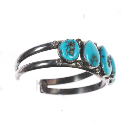 7" Y Vintage Native American Sterling turquoise row cuff bracelet