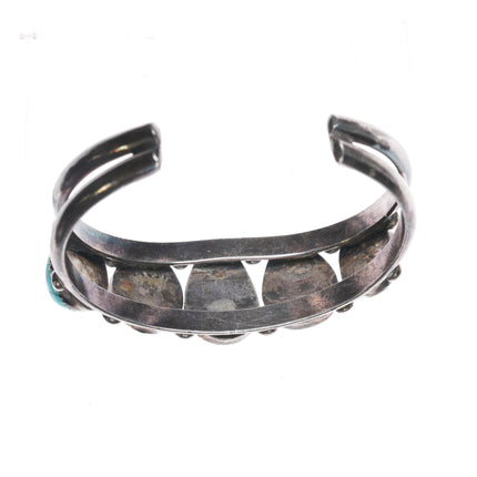 7" Y Vintage Native American Sterling turquoise row cuff bracelet