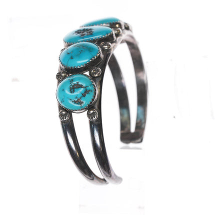 7" Y Vintage Native American Sterling turquoise row cuff bracelet