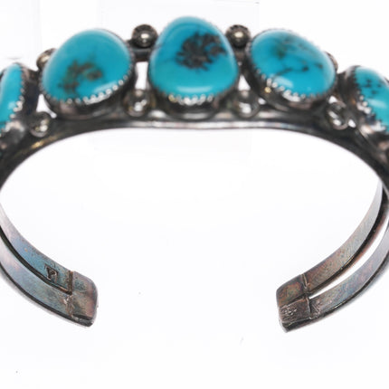 7" Y Vintage Native American Sterling turquoise row cuff bracelet