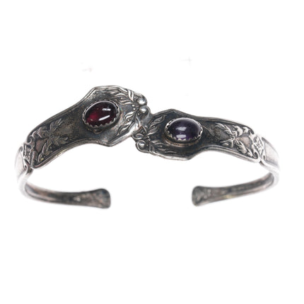 6.5" Vintage Sterling cutlery cuff bracelet with garnet/amethyst