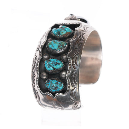 6.5" N Willie Navajo Vintage sterling and turquoise watch cuff bracelet