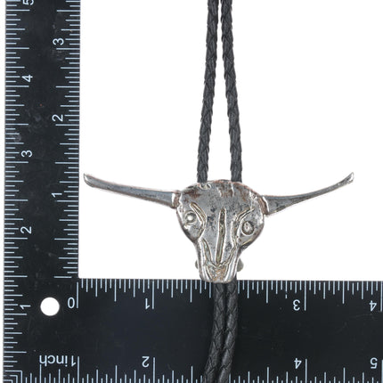 1980's Large Sterling Longhorn bull bolo tie