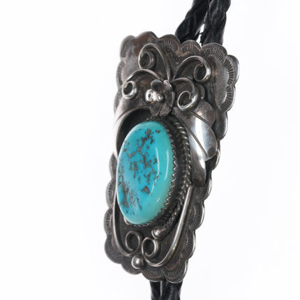 c1980 Carlos Navajo sterling and turquoise bolo tie