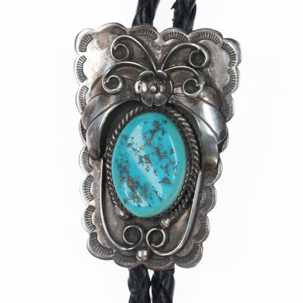 c1980 Carlos Navajo sterling and turquoise bolo tie