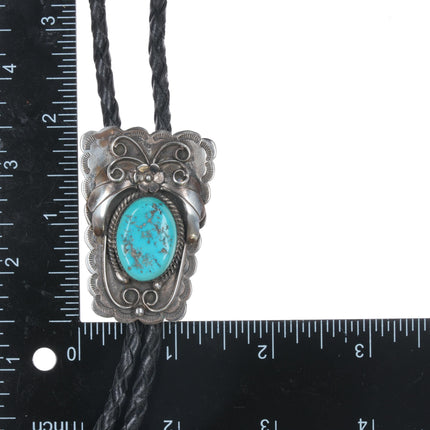 c1980 Carlos Navajo sterling and turquoise bolo tie