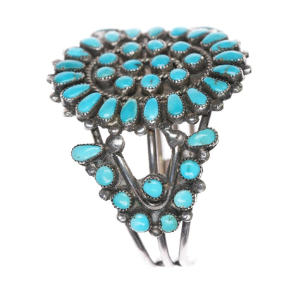 6 1/8" Leonard & Lula Weebothee Zuni sterling natural turquoise cluster cuff bracelet