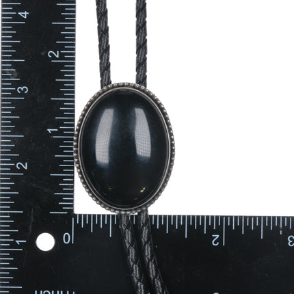 80's Native American sterling and onyx bolo tie