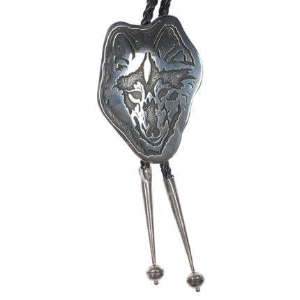 80's Native American sterling wolf bolo tie bolo tie