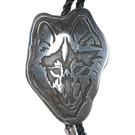 80's Native American sterling wolf bolo tie bolo tie