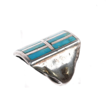 sz7 Native American Silver turquoise channel inlay ring Gilbert Ortega