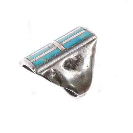 sz7 Native American Silver turquoise channel inlay ring Gilbert Ortega