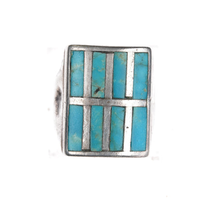 sz7 Native American Silver turquoise channel inlay ring Gilbert Ortega