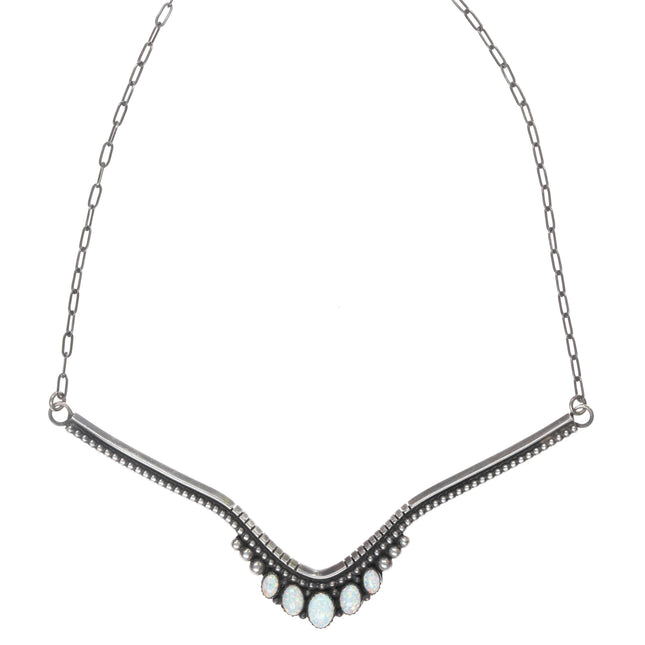 Betty Tom Navajo sterling and opal bar necklace