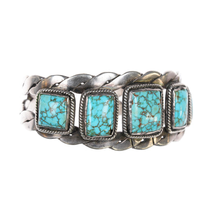 6 3/8" c1940's Native American silver high grade spiderweb turquoise cuff bracelet