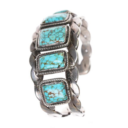 6 3/8" c1940's Native American silver high grade spiderweb turquoise cuff bracelet