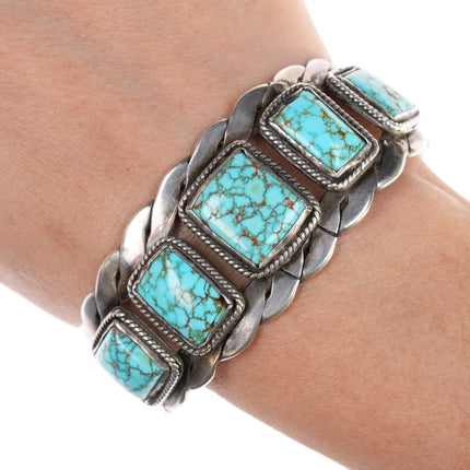 6 3/8" c1940's Native American silver high grade spiderweb turquoise cuff bracelet