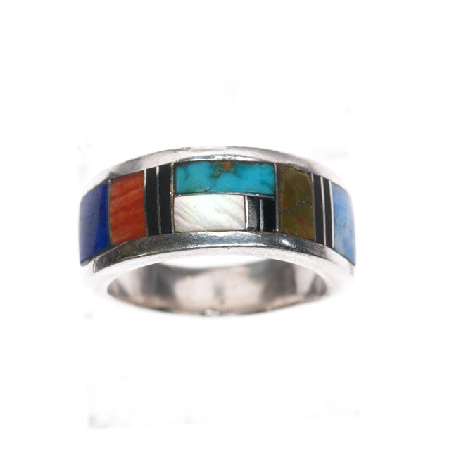 sz9.5 Frank Chee Navajo sterling multi-stone channel inlay ring