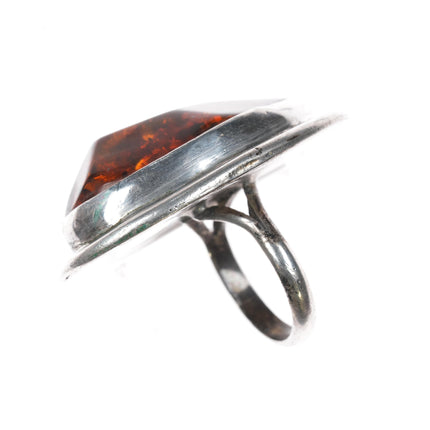 Sz7.75 Don Hart Native American sterling and amber ring