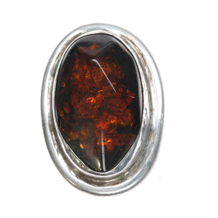 Sz7.75 Don Hart Native American sterling and amber ring