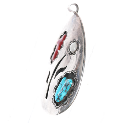 60's-70's Navajo large sterling, turquoise, coral, shell pendant