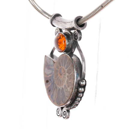 Retro Sterling Ammonite, amber pendant/necklace