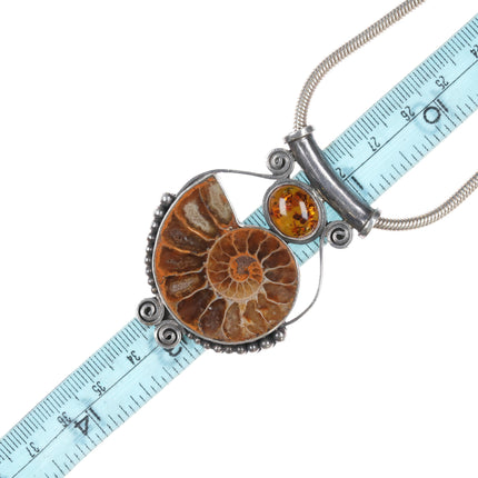 Retro Sterling Ammonite, amber pendant/necklace