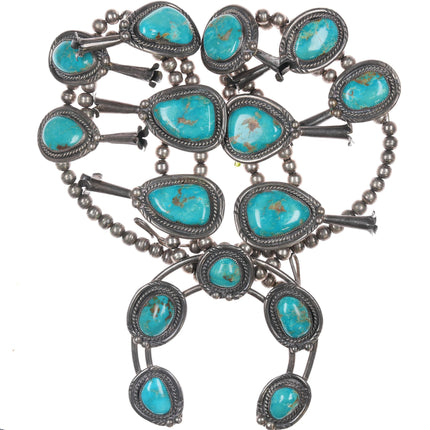 Heavy 1970's Art Tafoya Yaqui Sterling high grade turquoise squash blossom necklace