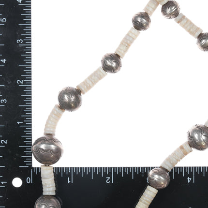 Vintage 32" Silver Navajo pearl heishi necklace or double choker