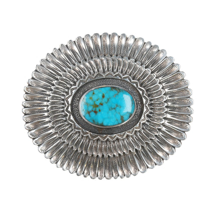 Southwestern sterling/turquoise feather design belt buckle