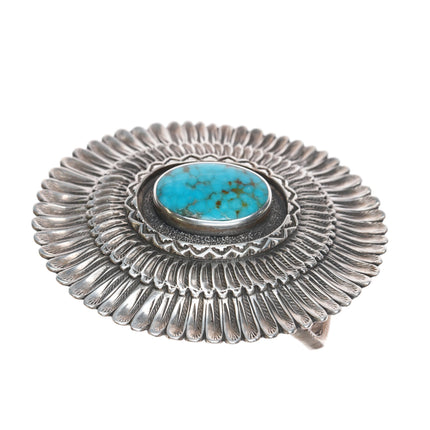 Southwestern sterling/turquoise feather design belt buckle