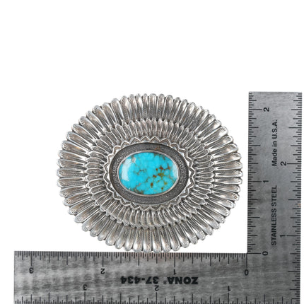 Southwestern sterling/turquoise feather design belt buckle