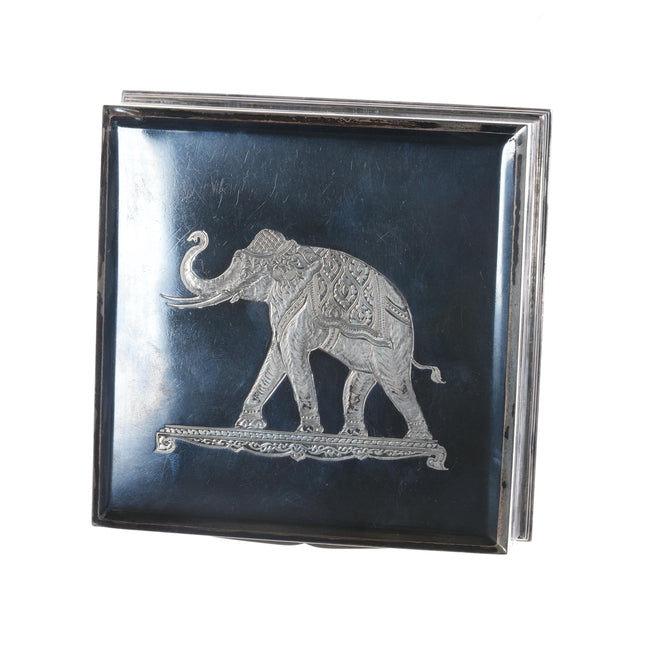 Alex Siam Sterling silver niello jewelry box with elephant