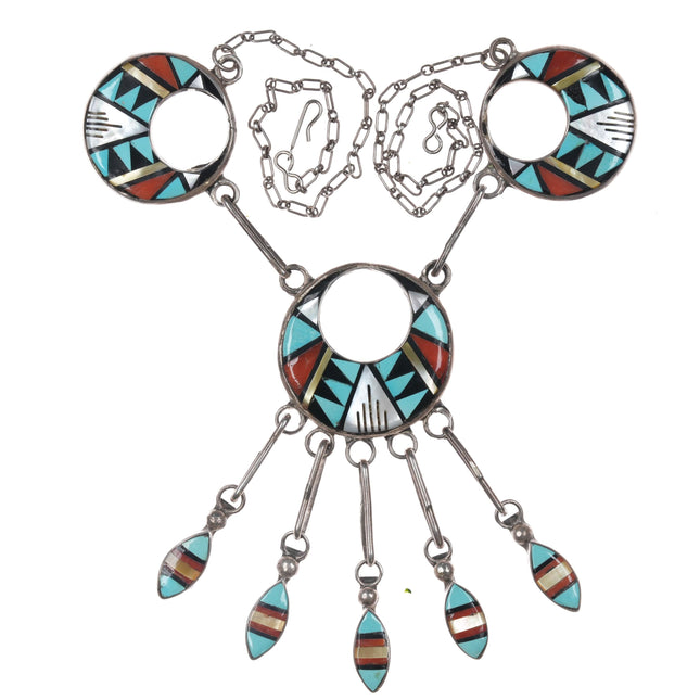 John and Rosalie Bowannie Zuni Sterling multi-stone intarsia inlay necklace