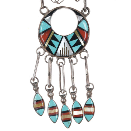 John and Rosalie Bowannie Zuni Sterling multi-stone intarsia inlay necklace