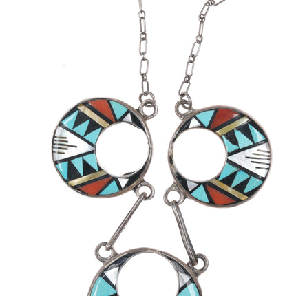 John and Rosalie Bowannie Zuni Sterling multi-stone intarsia inlay necklace