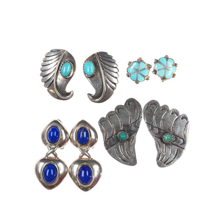 4pr Vintage Southwestern/Native American sterling stud earring lot