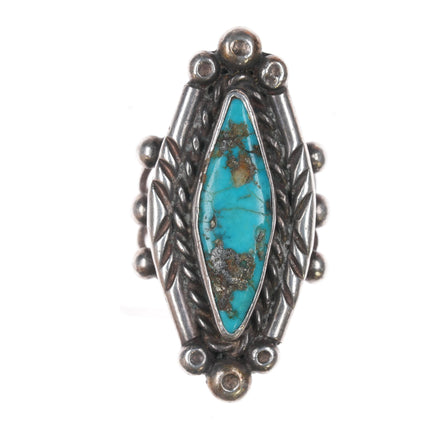 sz6 50's-60's Curley Navajo silver and pyrite turquoise ring