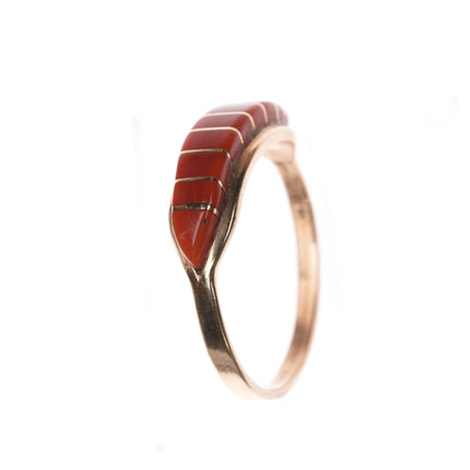 sz8 Ted Tsadiasi Zuni 14k gold coral inlay ring