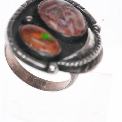 sz6 Vintage Sterling Mexican Boulder fire opal ring