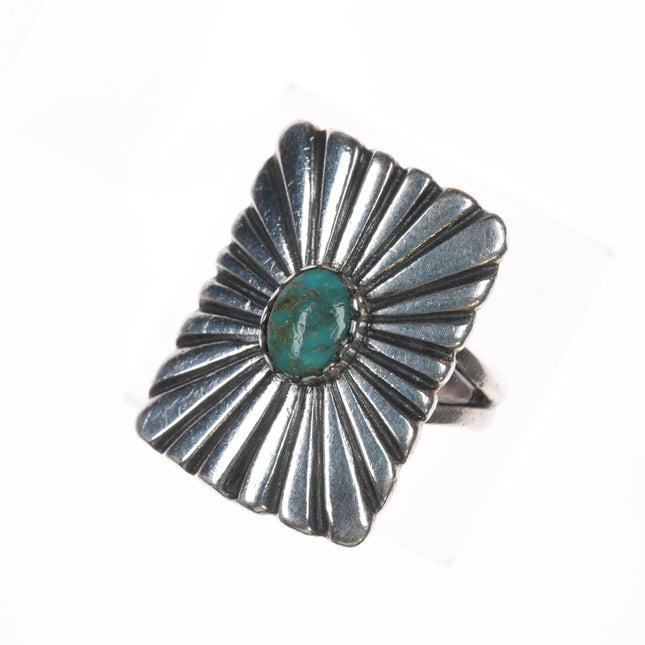 Sz6.25 Vintage Native American silver shield ring with turquoise