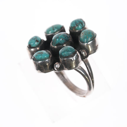 Sz6.25 Vintage Native American silver cluster turquoise ring