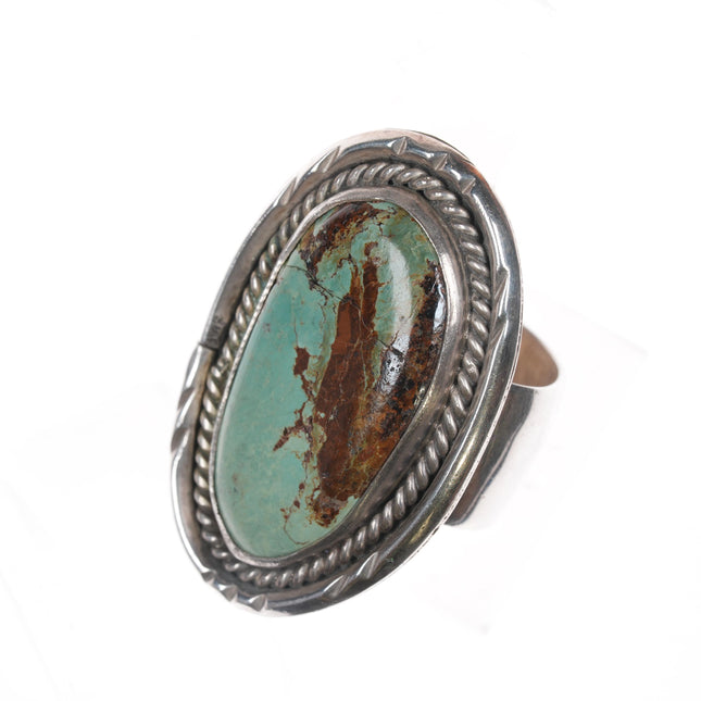 Sz6 Vintage silver green turquoise rope edge Native American ring