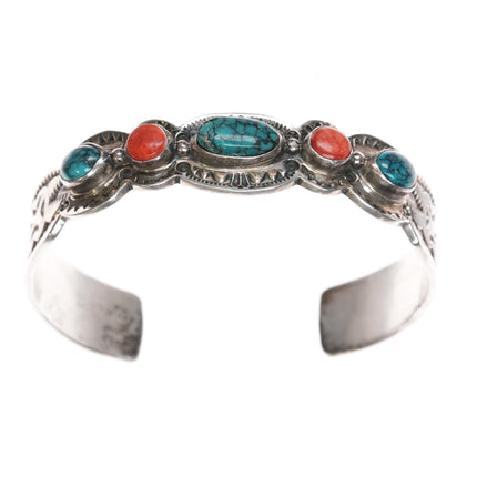 6 7/8" Rudy Willie Navajo sterling, turquoise, spiny oyster cuff bracelet