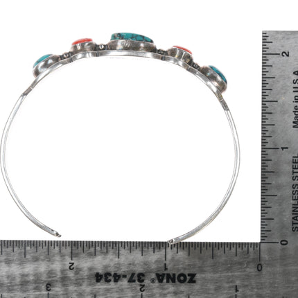 6 7/8" Rudy Willie Navajo sterling, turquoise, spiny oyster cuff bracelet