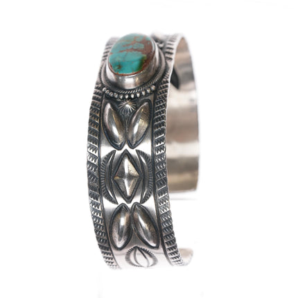 6.25" Stanley Parker Navajo heavy stamped sterling high grade turquoise cuff bracelet