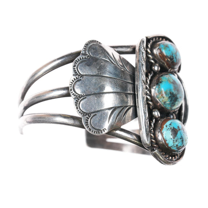 7" 60's-70's Native American silver cuff bracelet with Bisbee? turquoise