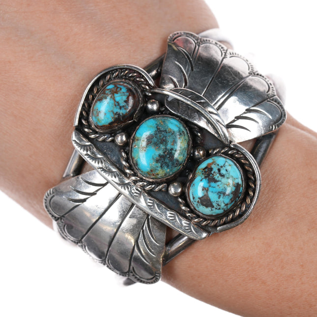 7" 60's-70's Native American silver cuff bracelet with Bisbee? turquoise