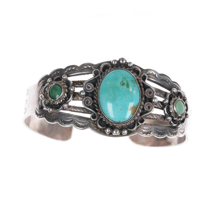 6" 40's-50's Navajo Curio Fred Harvey style sterling and turquoise cuff bracelet