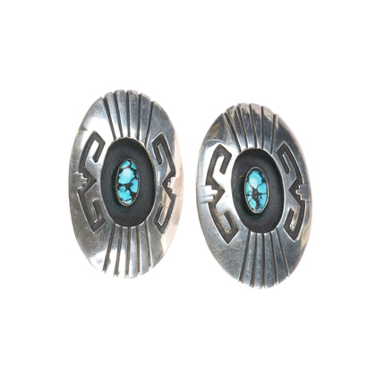 lg 50's-60's Navajo sterling high  grade natural turquoise clip-on earrings